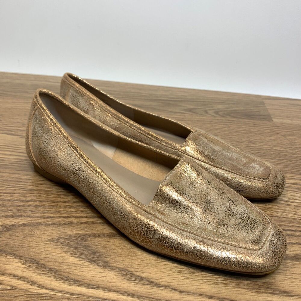 Donald J Pliner  8 M DeeDee Metallic Gold Leather Slip‎ On Flats Loafers
